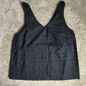 A New Day embroidered eyelet cropped tank - dark blue and black